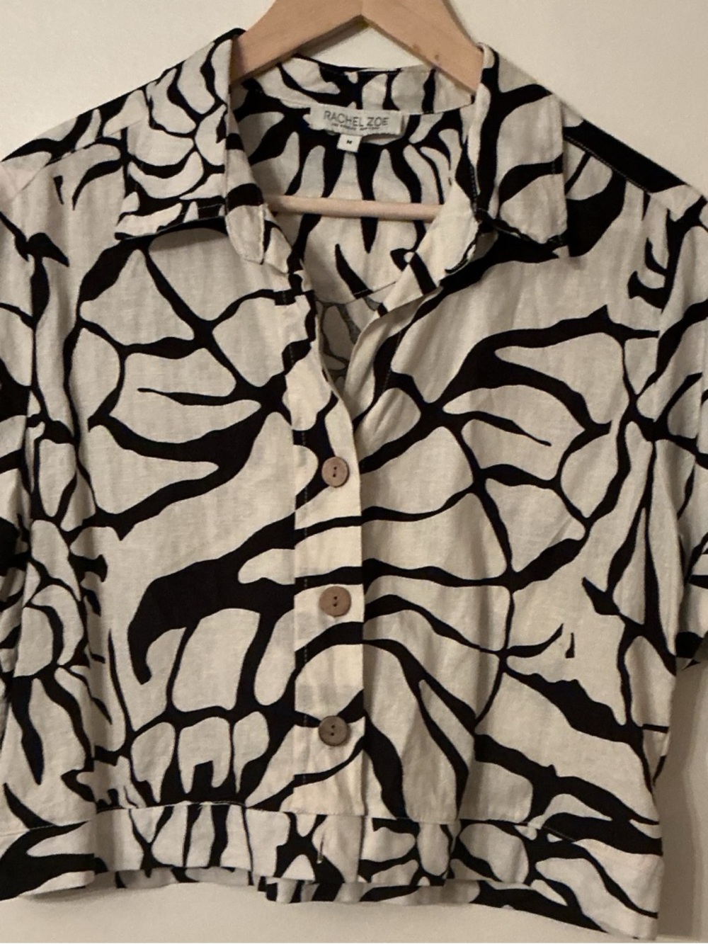 Rachel Zoe Black and White Abstract Button-Front Top